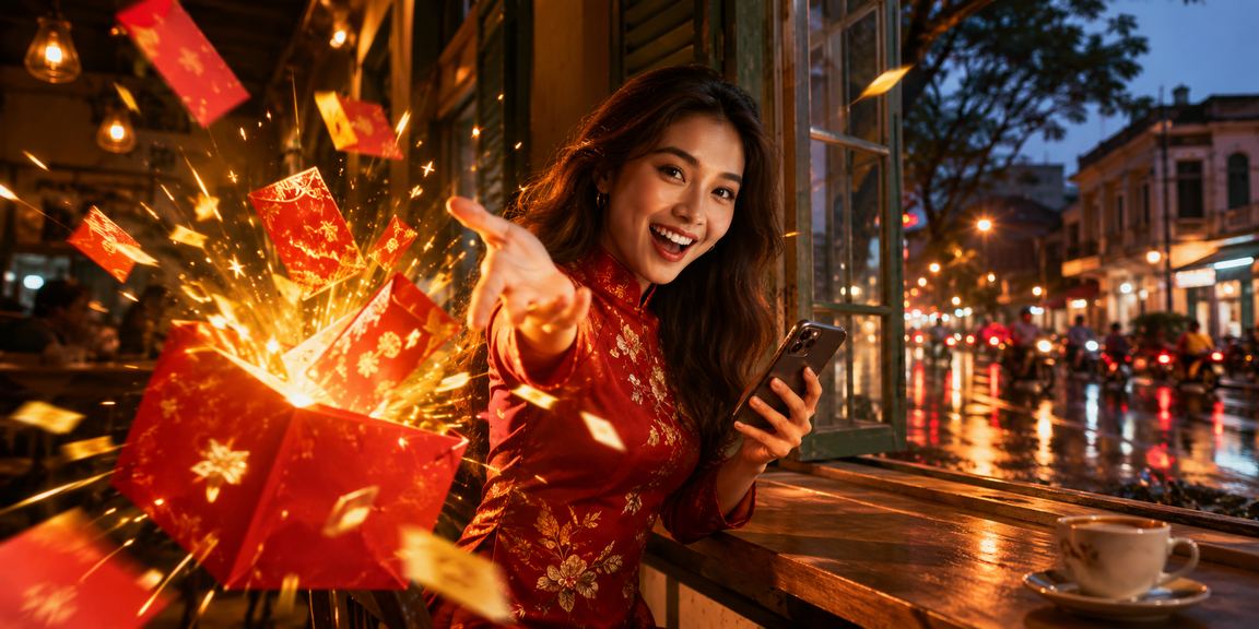 Người dùng nạp tiền nhận thưởng đỏ qua ứng dụng betu tại TP. Hồ Chí Minh bên cốc cà phê